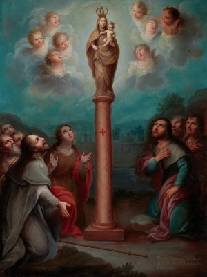 The Apparition of the Virgin of El Pilar to St. James by Nicolas Enriquez Oil Painting