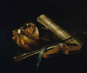 Nature morte aux instruments de musique by Nicolas-Henri Jeaurat De Bertry Oil Painting