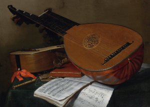 Still Life With A Lute And A Guitar by Nicolas-Henri Jeaurat De Bertry Oil Painting