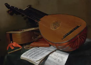 Still Life With A Lute And A Guitar by Nicolas-Henri Jeaurat De Bertry Oil Painting