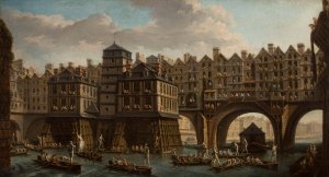 La joute des mariniers, entre le pont Notre-Dame et le pont au Change by Nicolas Jean-Baptiste Raguenet Oil Painting