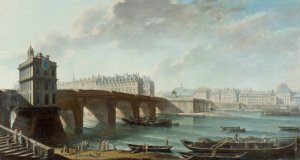 La Pompe de la Samaritaine, le Pont-Neuf et l'ile de la Cite, le quai de Conti, vus du quai du Louvre by Nicolas Jean-Baptiste Raguenet Oil Painting