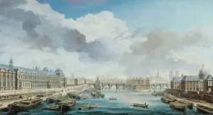 Le Louvre, le Pont-Neuf et le College des Quatre-Nations, actuel Institut de France, vus du pont Royal Oil painting by Nicolas Jean-Baptiste Raguenet