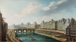 Le Louvre, le Pont-Neuf et le quai des Orfevres, vus du quai des Grands-Augustins Oil painting by Nicolas Jean-Baptiste Raguenet