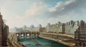 Le Louvre, le Pont-Neuf et le quai des Orfevres, vus du quai des Grands-Augustins Oil painting by Nicolas Jean-Baptiste Raguenet