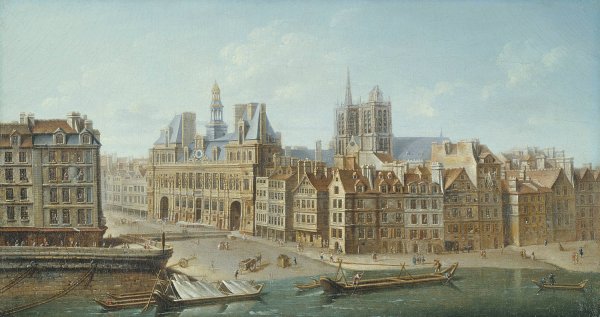 L'Hotel de Ville et la place de Greve  by Nicolas Jean-Baptiste Raguenet - Hand-Painted Oil Painting Reproduction