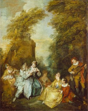 A Gallant Conversation by Nicolas Lancret Oil Painting