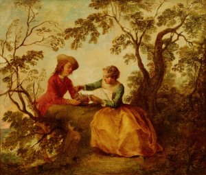 A young couple courting over a bird's nest by Nicolas Lancret Oil Painting