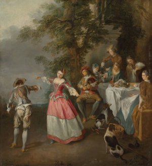 Fete champetre with a dancing couple by Nicolas Lancret Oil Painting