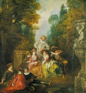 Italian Comedians by a Fountain by Nicolas Lancret Oil Painting