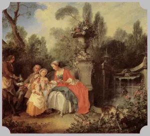 Lady and Gentleman with Two Girls and a Servant by Nicolas Lancret - Oil Painting Reproduction