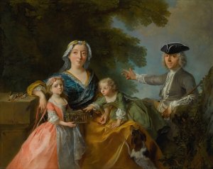 Portrait Of A Family, Traditionally Identified As Mr. And Mrs. Saint-Martin With Their Two Children In A Landscape by Nicolas Lancret Oil Painting