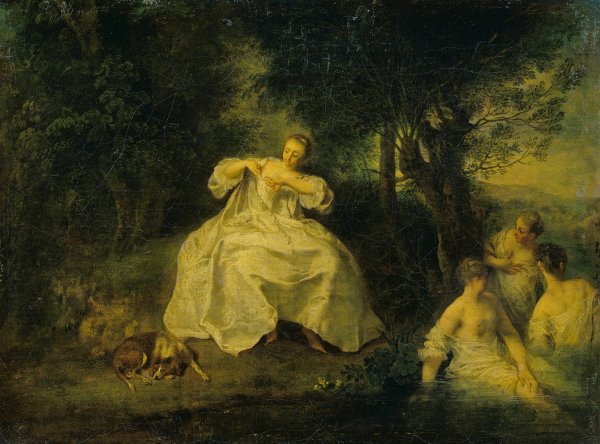 Women Bathing  by Nicolas Lancret - Hand-Painted Oil Painting Reproduction