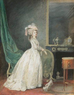 A Lady Standing In An Interior, Preparing To Go Out With Her Dog by Nicolas Lavreince Oil Painting