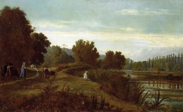 Main Product Photo of A Shepherd with His Flock Painting by Nicolas Louis Cabat