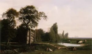 At The Watering Hole by Nicolas Louis Cabat - Oil Painting Reproduction