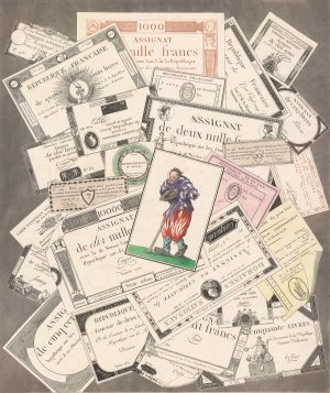 Trompe l'oeil of assignats with beggar after Callot by Nicolas-Marie Gatteaux Oil Painting