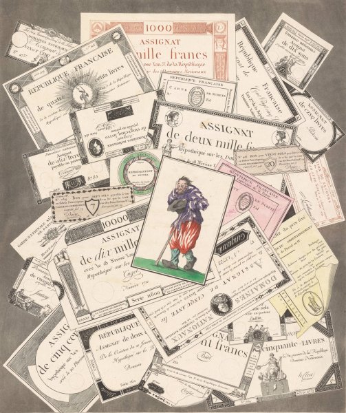 Trompe l'oeil of assignats with beggar after Callot  by Nicolas-Marie Gatteaux - Hand-Painted Oil Painting Reproduction