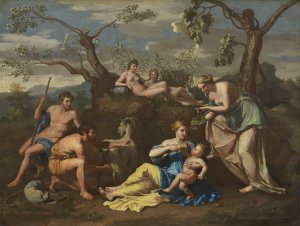 Nymphs Feeding the Child Jupiter by Nicolas Poussin (Follower) Oil Painting
