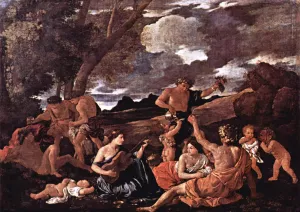 Andrians or The Great Bacchanal with Woman Playing a Lute painting by Nicolas Poussin