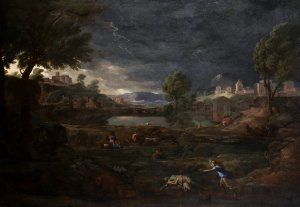 Landscape during a Thunderstorm with Pyramus and Thisbe by Nicolas Poussin Oil Painting