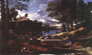 Landscape with a Man Killed by a Snake by Nicolas Poussin - Oil Painting Reproduction
