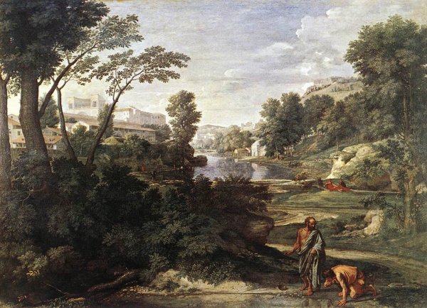 Main Product Photo of Landscape with Diogenes Painting by Nicolas Poussin