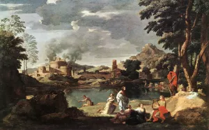 Landscape with Orpheus and Euridice by Nicolas Poussin - Oil Painting Reproduction