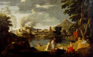 Landscape With Orpheus And Eurydice painting by Nicolas Poussin