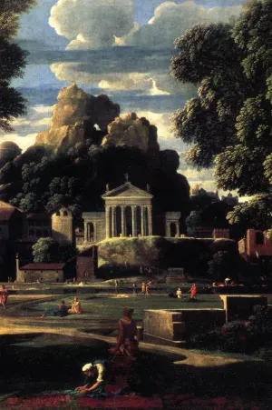 Landscape with the Gathering of the Ashes of Phocion by His Widow Detail by Nicolas Poussin Oil Painting