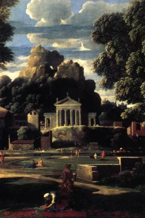 Landscape with the Gathering of the Ashes of Phocion by His Widow Detail Oil painting by Nicolas Poussin