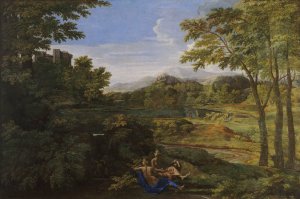 Paysage avec deux nymphes et un serpent by Nicolas Poussin Oil Painting