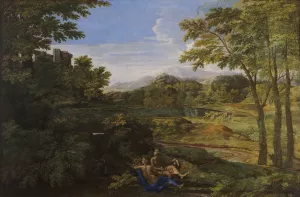 Paysage avec deux nymphes et un serpent Oil painting by Nicolas Poussin
