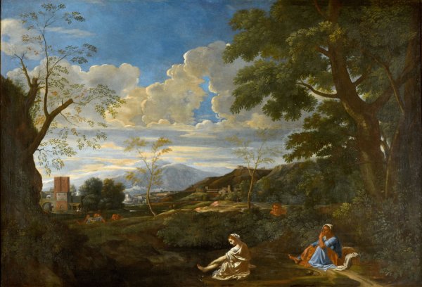 Main Product Photo of Paysage avec la femme qui se lave les pieds  Painting by Nicolas Poussin