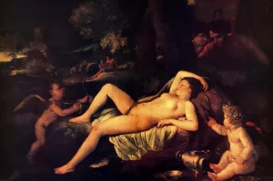 Sleeping Venus and Cupid by Nicolas Poussin - Oil Painting Reproduction