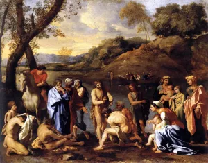 St John the Baptist Baptizes the People painting by Nicolas Poussin