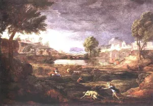 Strormy Landscape with Pyramus and Thisbe by Nicolas Poussin - Oil Painting Reproduction