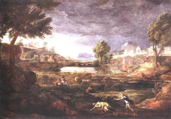 Strormy Landscape with Pyramus and Thisbe by Nicolas Poussin - Hand-Painted Oil Painting Reproduction