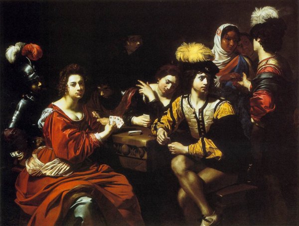 Main Product Photo of Cardsharps and Fortune Teller Painting by Nicolas Regnier