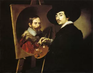 Self-Portrait with a Portrait on an Easel by Nicolas Regnier Oil Painting