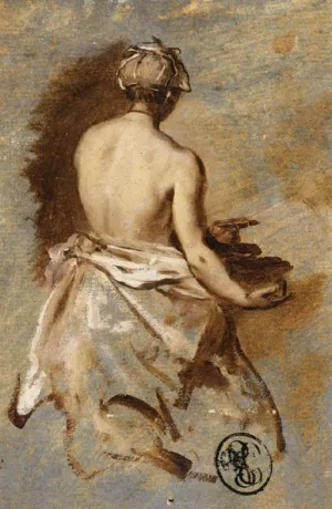 Young Woman with a Nude Back Presenting a Bowl Oil painting by Nicolas Vleughels