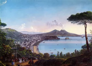 The Bay of Naples with an American Frigate Oil painting by Nicolino Calyo