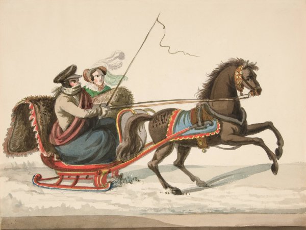 Main Product Photo of The Sleigh Party  Painting by Nicolino Calyo
