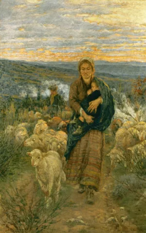 Shepherdess and Child in the Pasture by Nicolo Cannicci - Oil Painting Reproduction