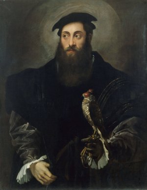 Portrait of a gentleman with a falcon by Nicolo Dell'Abate Oil Painting