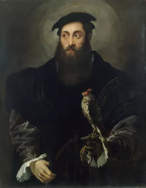 Portrait of a gentleman with a falcon by Nicolo Dell'Abate Oil Painting