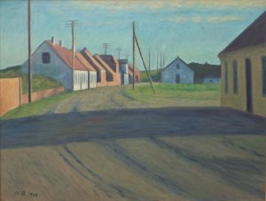 Road in a small town. Strande by Niels Bjerre Oil Painting