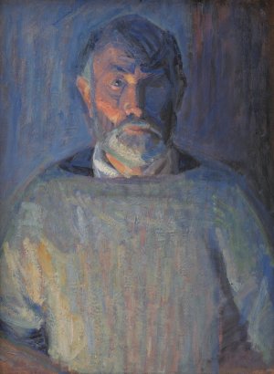 Portrait of the Artist. Lamplight by Niels Larsen Stevns Oil Painting