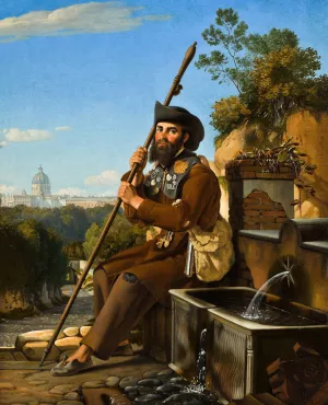 A Pilgrim Sitting By A Fountain In The Via Dell'Arco Scuro, Rome by Niels Peter Holbech A Pilgrim Sitting By A Fountain In The Via Dell'Arco Scuro, Rome by Niels Peter Holbech Oil Painting