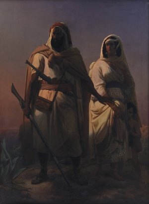 An Arab Family in the Desert by Niels Simonsen Oil Painting